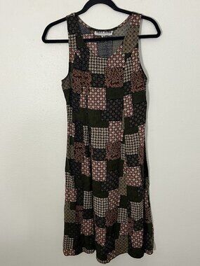 Vintage Jazz Kids Patchwork Dress Multicolor Tie Back Sleeveless Size 16